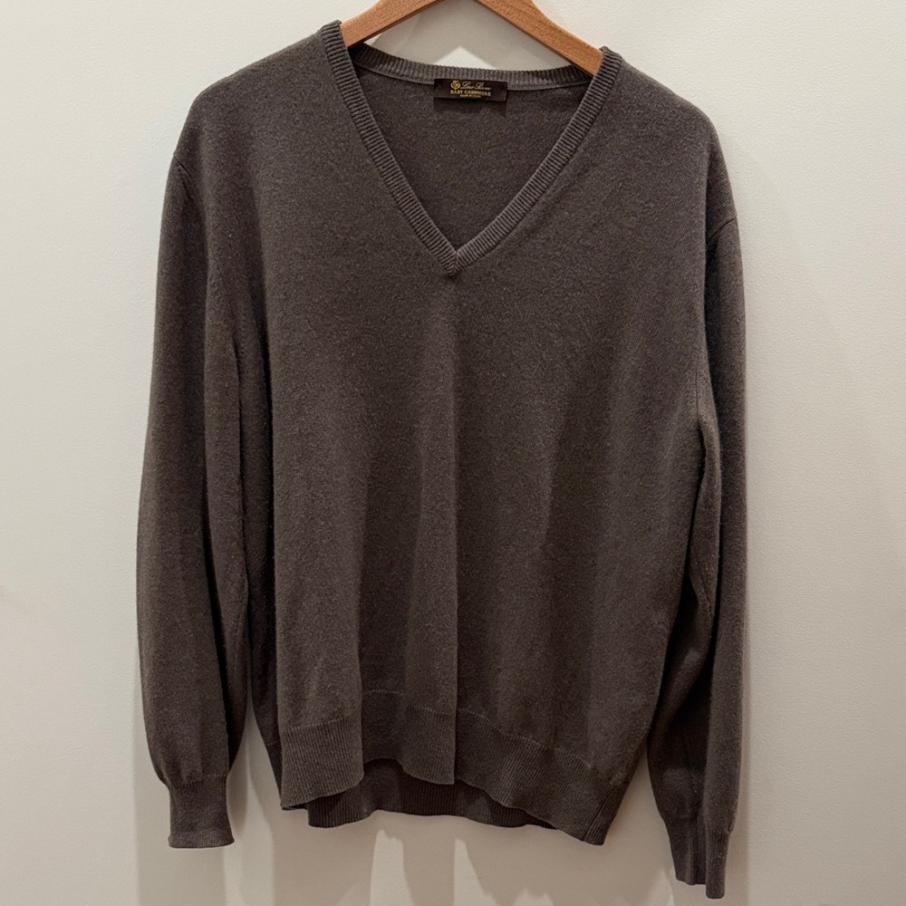 Loro Piana Dark Brown V-Neck Sweater